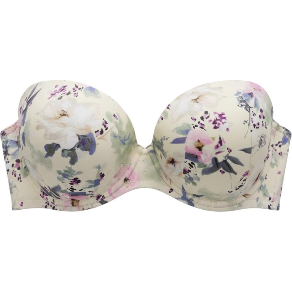 Cacique Floral Lightly Lined Full Coverage Bra 40F Cream Purple Lace Up Velvet